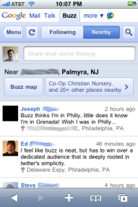 The window when Buzz is set to see what's nearby