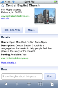 Local listing as shown in Google Buzz