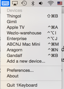 Listing of devices paired with my Mac and 1Keyboard