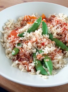 Rice and snap peas