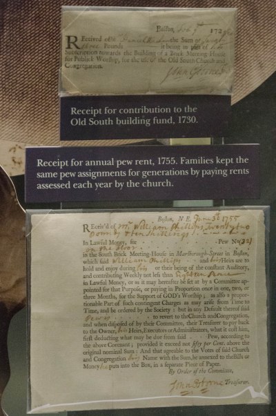 Pew receipt from Old South Meetinghouse in Boston
