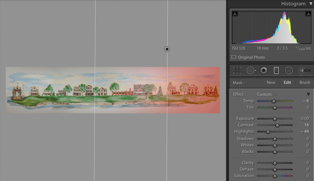 A gradient mask is being applied to change the color temperature and even it out.