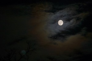 A full moon in clouds