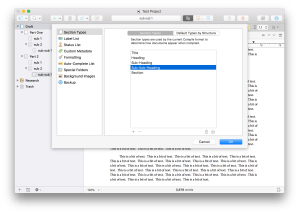 Scrivener Project Section Types