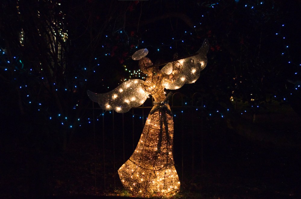 An angel made up of lights.
