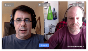 Split window with a local and remote video feed.
