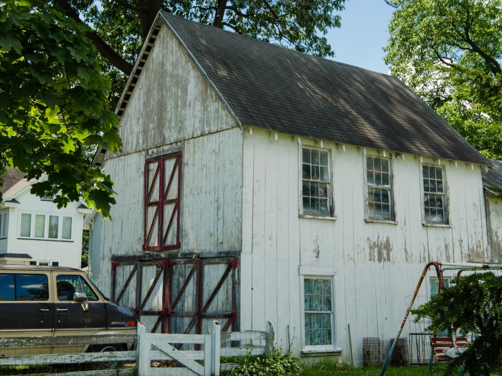 An old barn in the middle of town