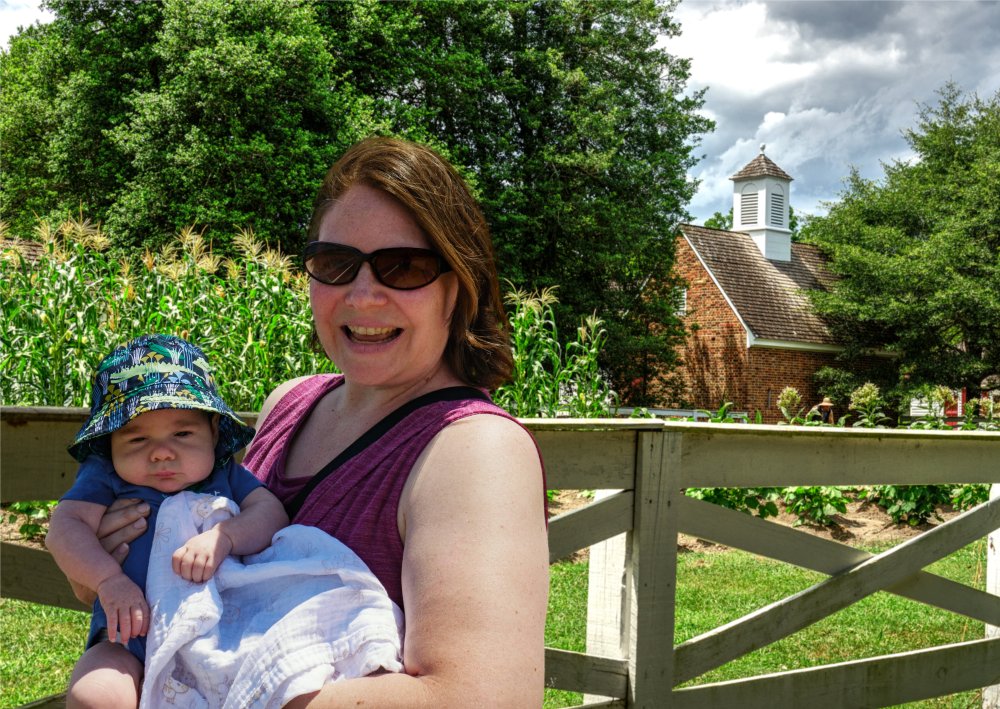 Mom and Bump composited on to a Williamsburg background.