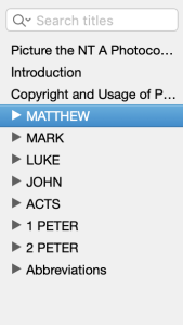 Picture the NT table of contents