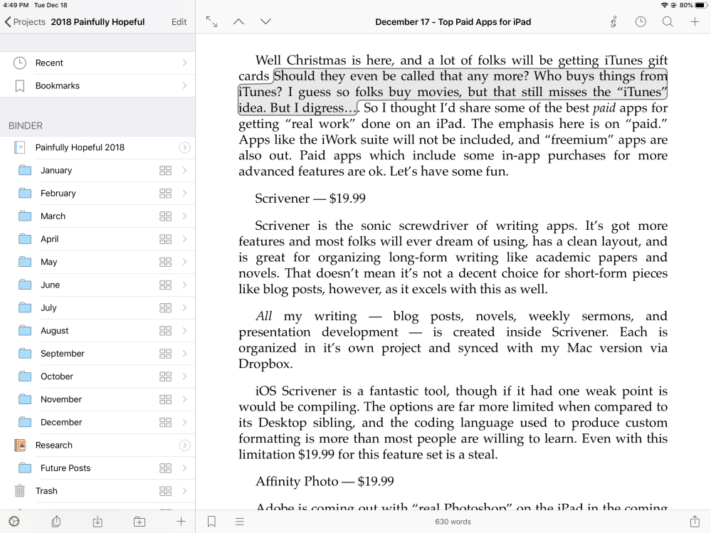 iOS Scrivener Interface