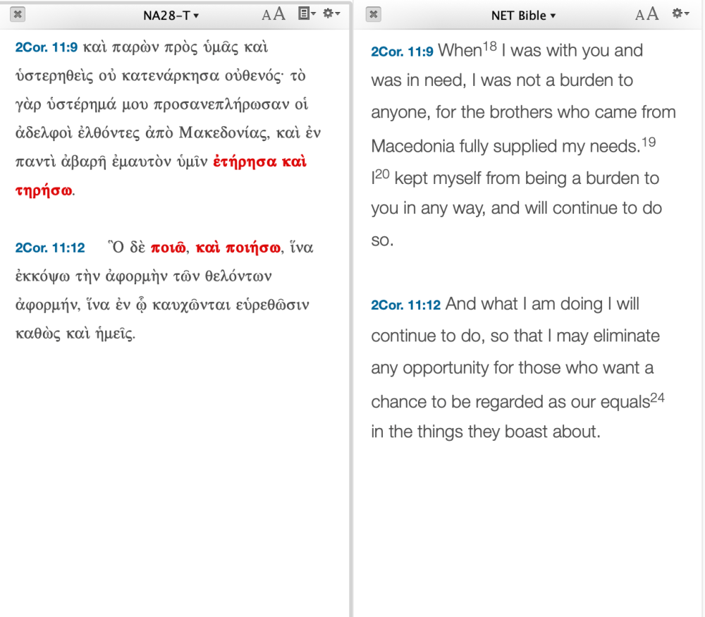 Search results from an Accordance Construct Search.