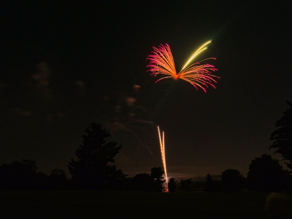 A firework explodes in the air