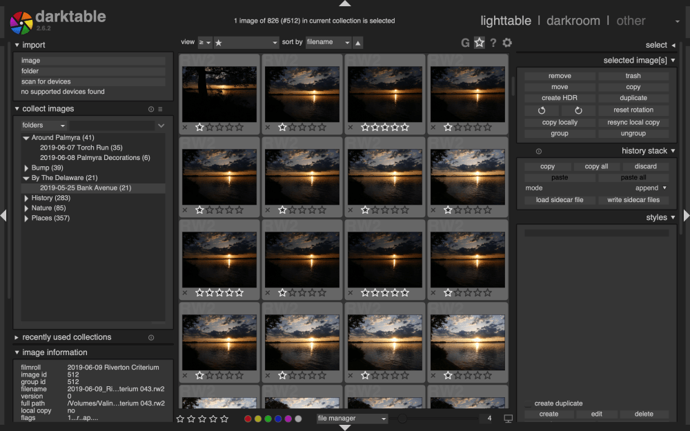 Darktable’s lighttable view