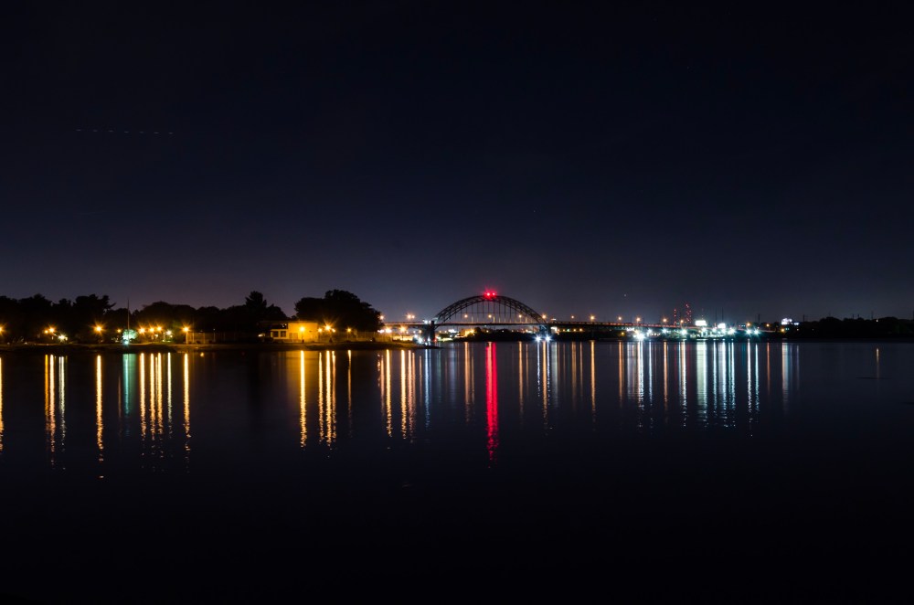 Nighttime photo of the Tacony-Palmyra Bridge