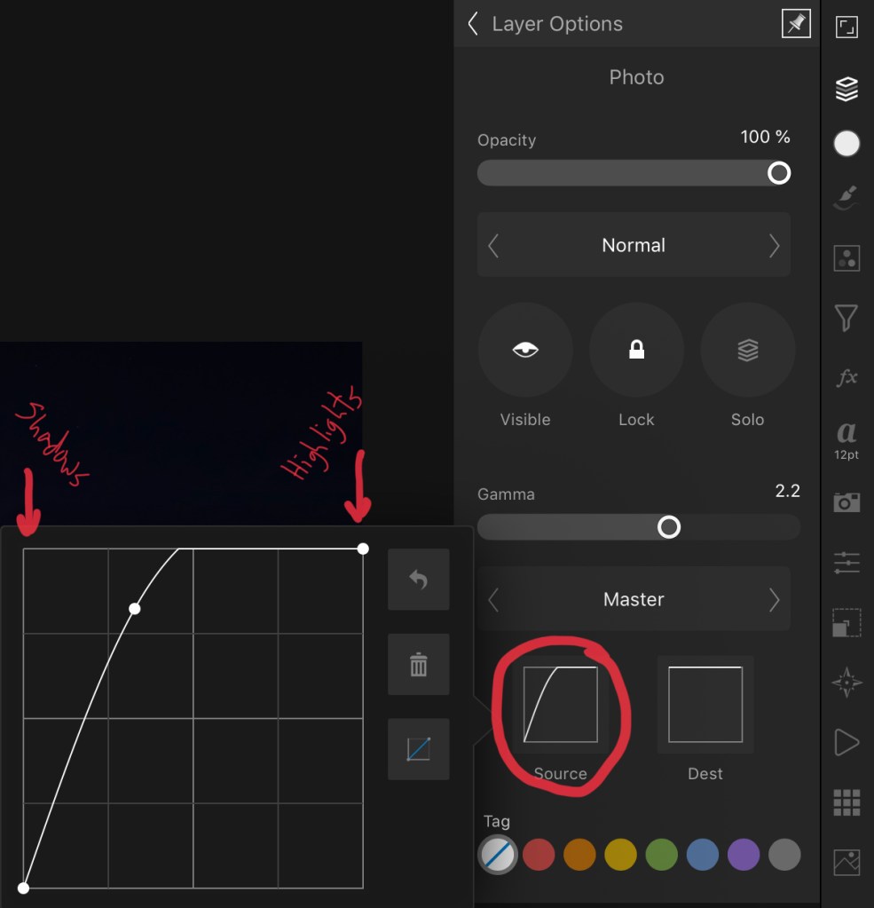 Blend Range dialog in iPad Affinity Photo
