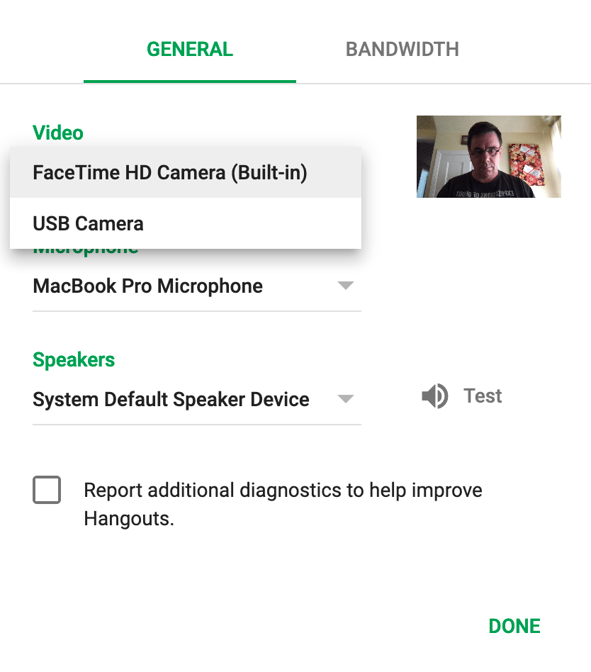 General settings is where you can find your video inputs.